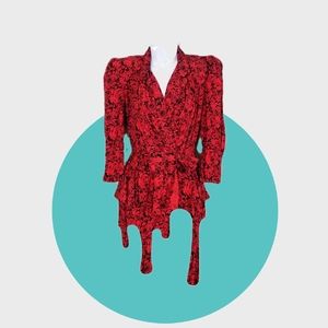 Vintage Jody California Red Rose Peplum Dress